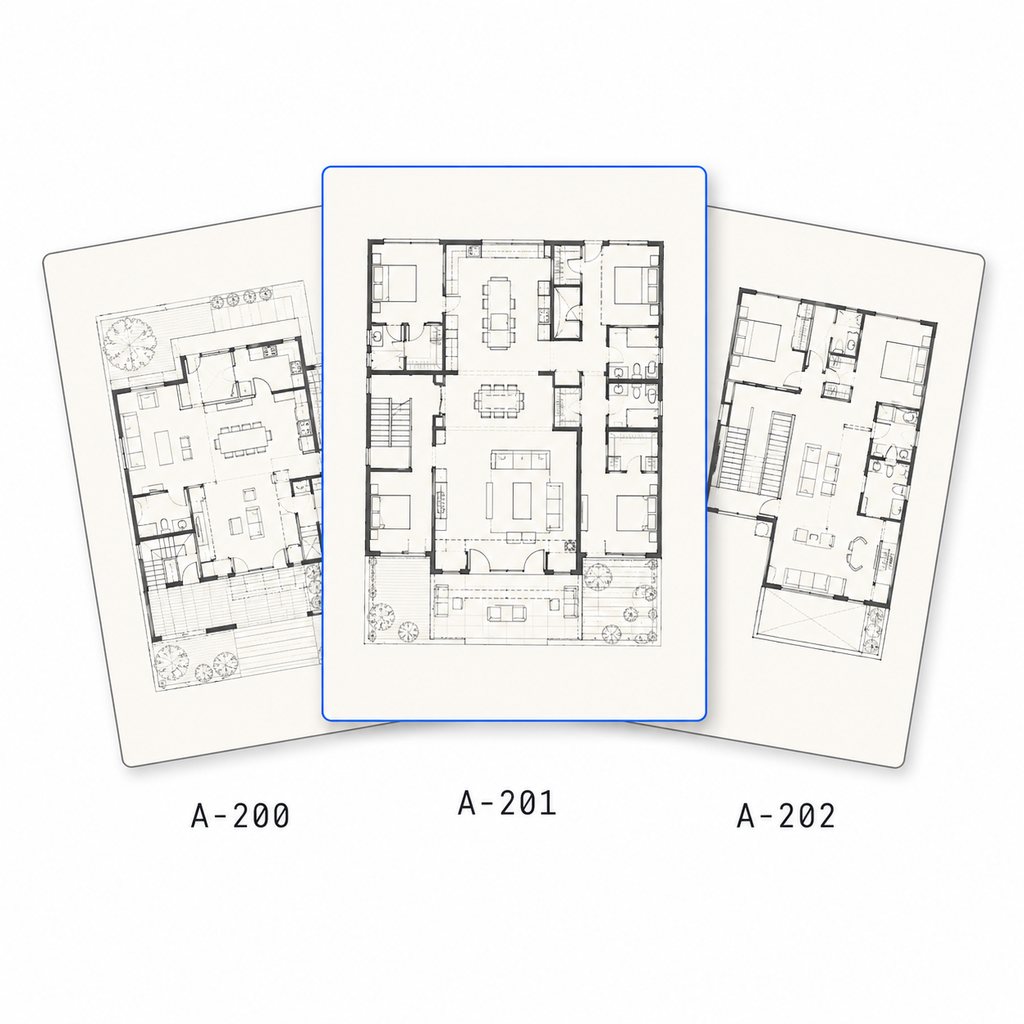 Stacked drawing sheets A-200 to A-202