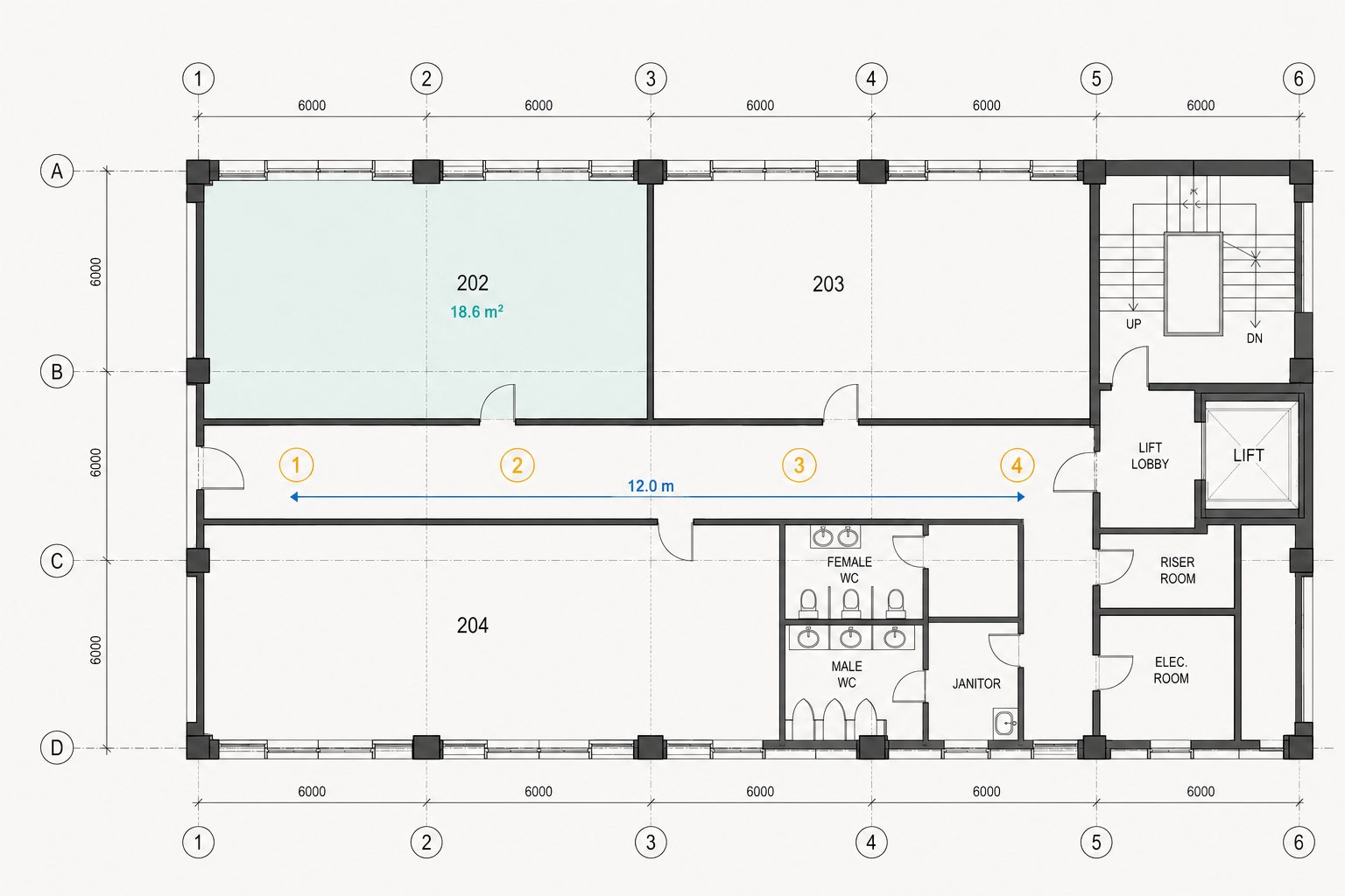 Floor plan with area takeoff and dimensions
